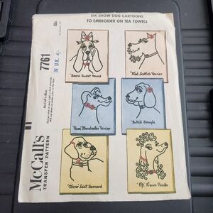 Vintage McCall's Transfer Pattern (No. 7761) featuring six "Show Dog Cartoons"